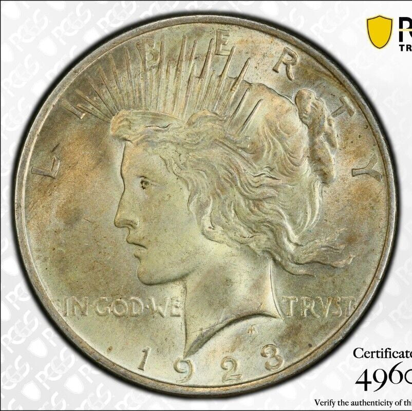 Toned 1923 P MS 64 Peace Silver Dollar PCGS Graded Certified Authentic Slab 49