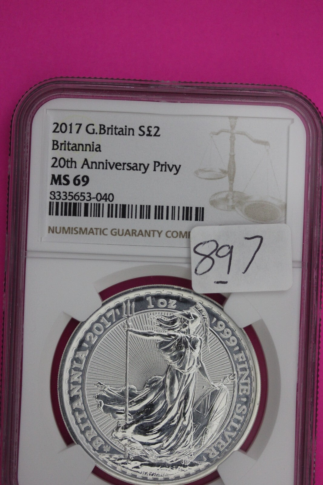 2017 MS 69 Great Britain £2 Britannia 20th Anniversary Privy NGC Graded Slab 897