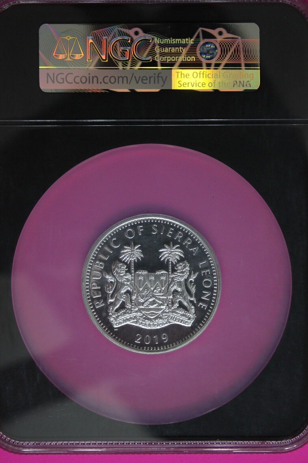 2019 PF 70 2 Ounces Silver Lion High Relief 20 D Sierra Leone .999 Fine NGC 7048
