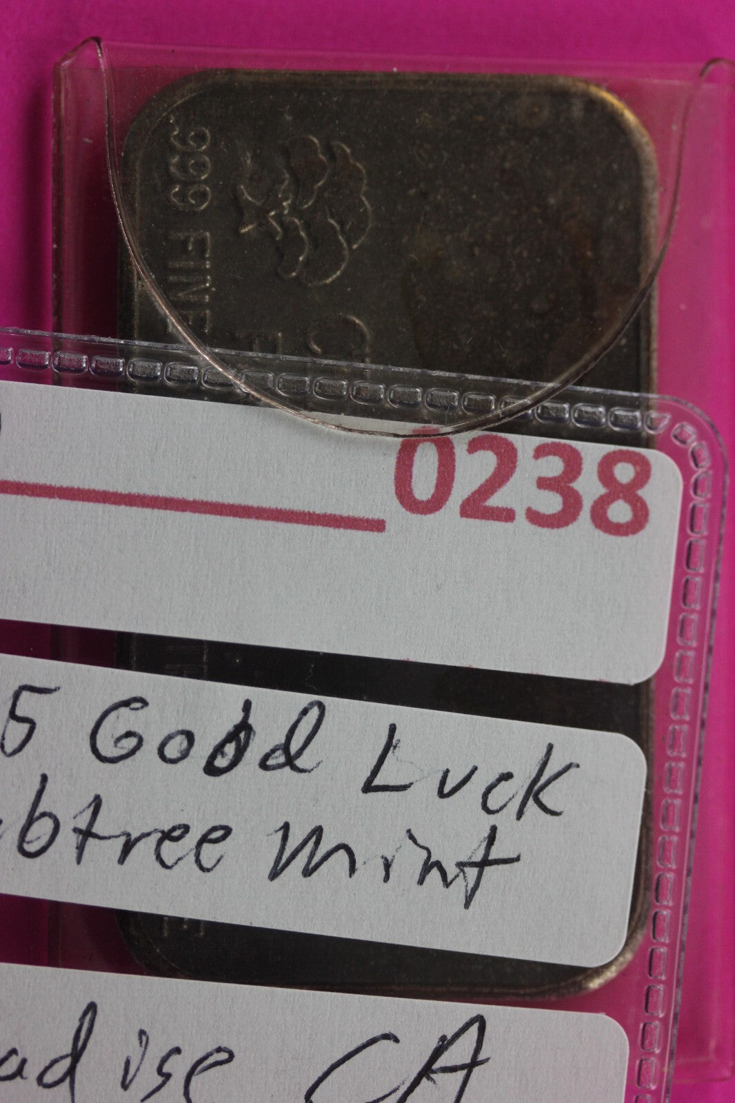 1975 Crab Tree Mint Good Luck Vintage Art Bar Paradise CA 1 oz Fine Silver 0238N