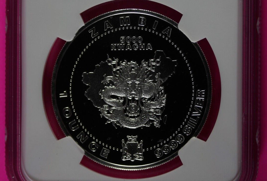 2005 PF 66 Zambia Year Of the Dragon 5000 K .9999 Silver Coin NGC Graded 444