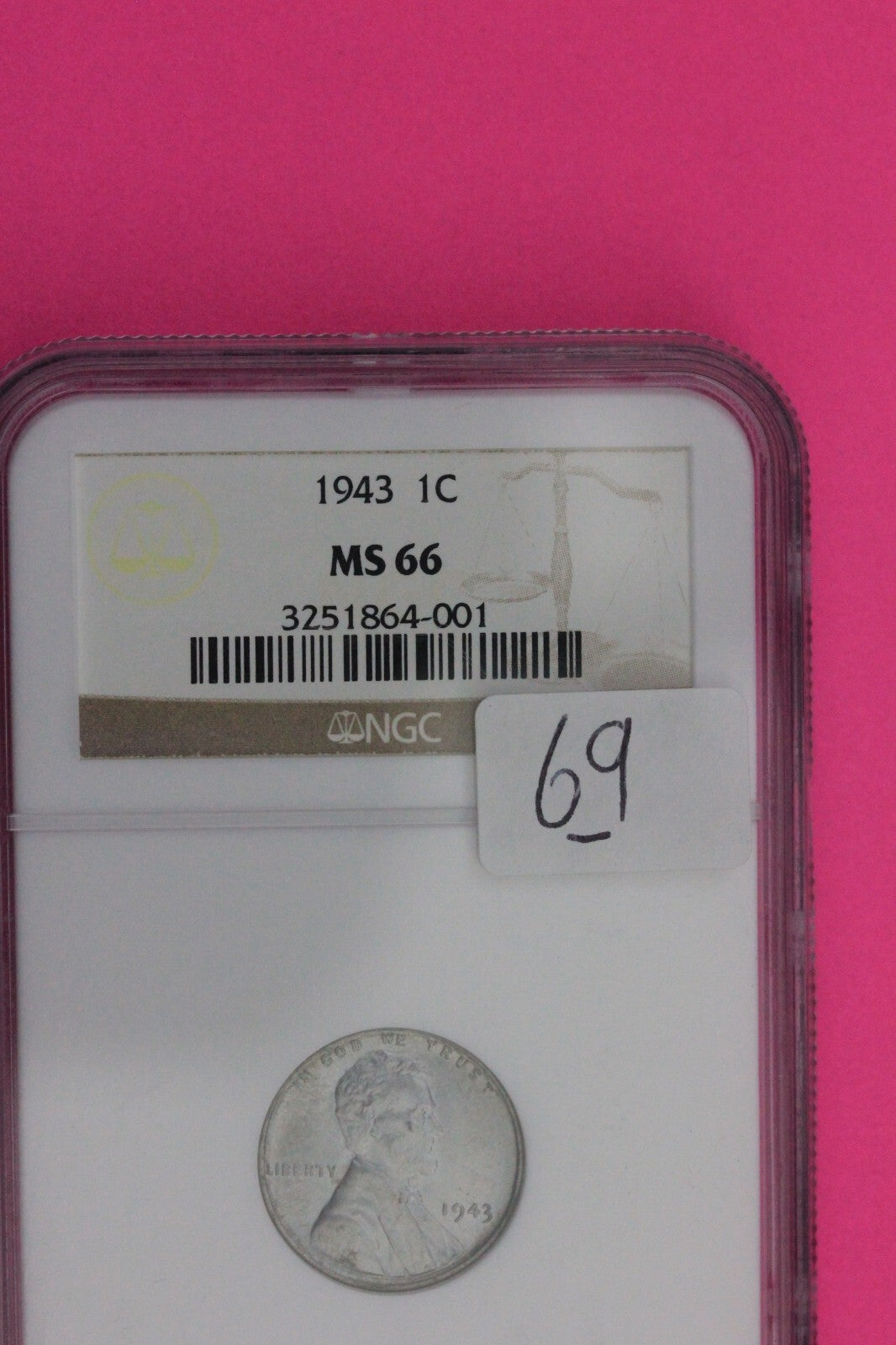 1943 P MS 66 Steel Lincoln Wheat Cent Penny NGC Certified Graded Authentic 69