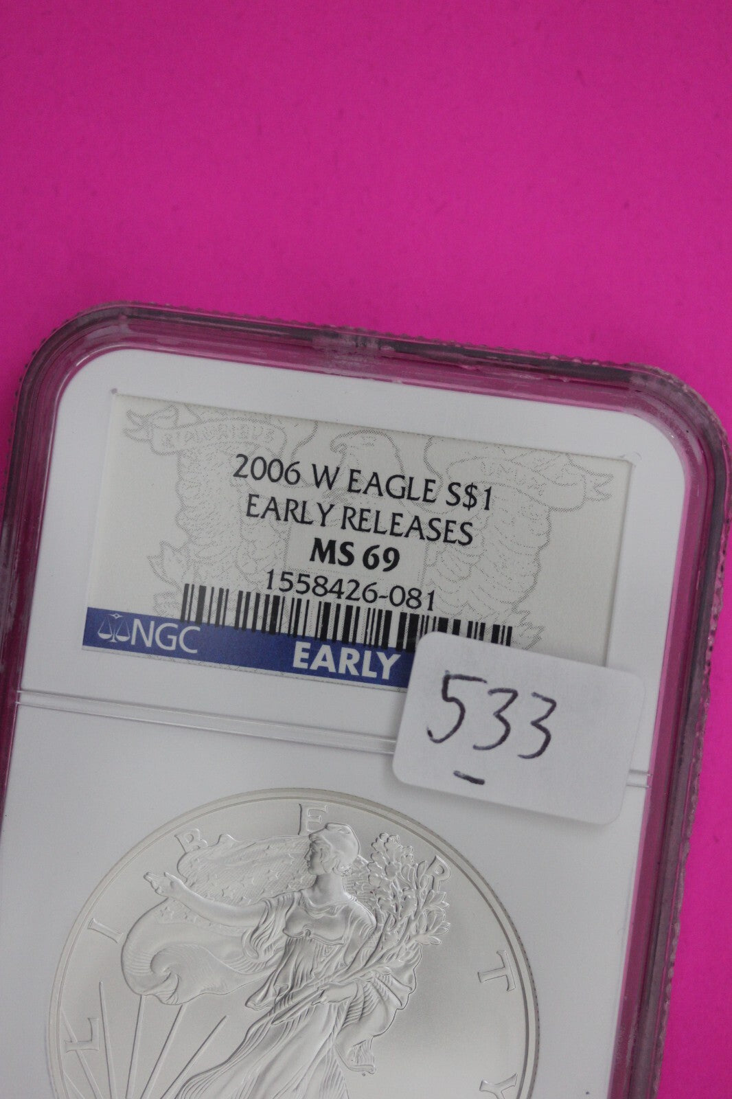 2006 W MS 69 Silver Eagle Coin 1 OZ .999 NGC Certified Graded Authentic Slab 533