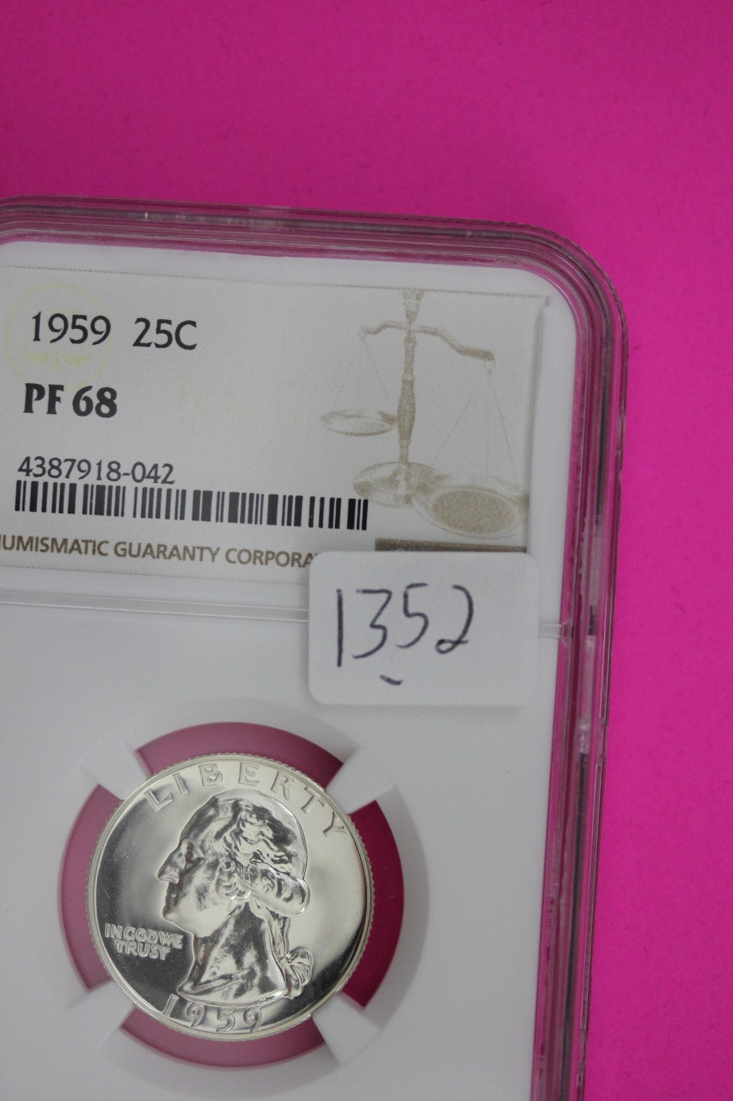 1959 PF 68 Proof Washington Silver Quarter NGC Certified Graded Authentic 1352