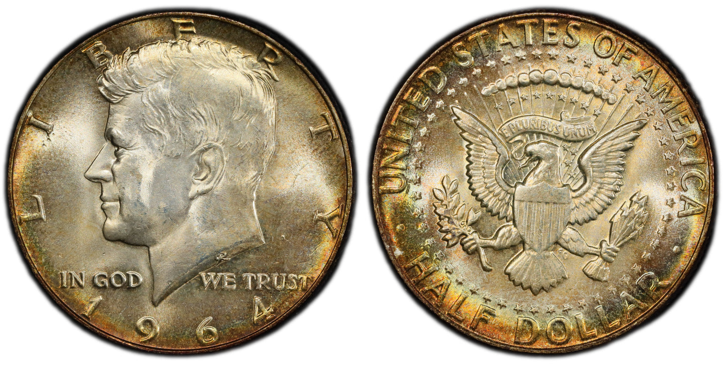 Toned 1964 P Silver MS 65 John F Kennedy Silver Half Dollar PCGS Graded 325