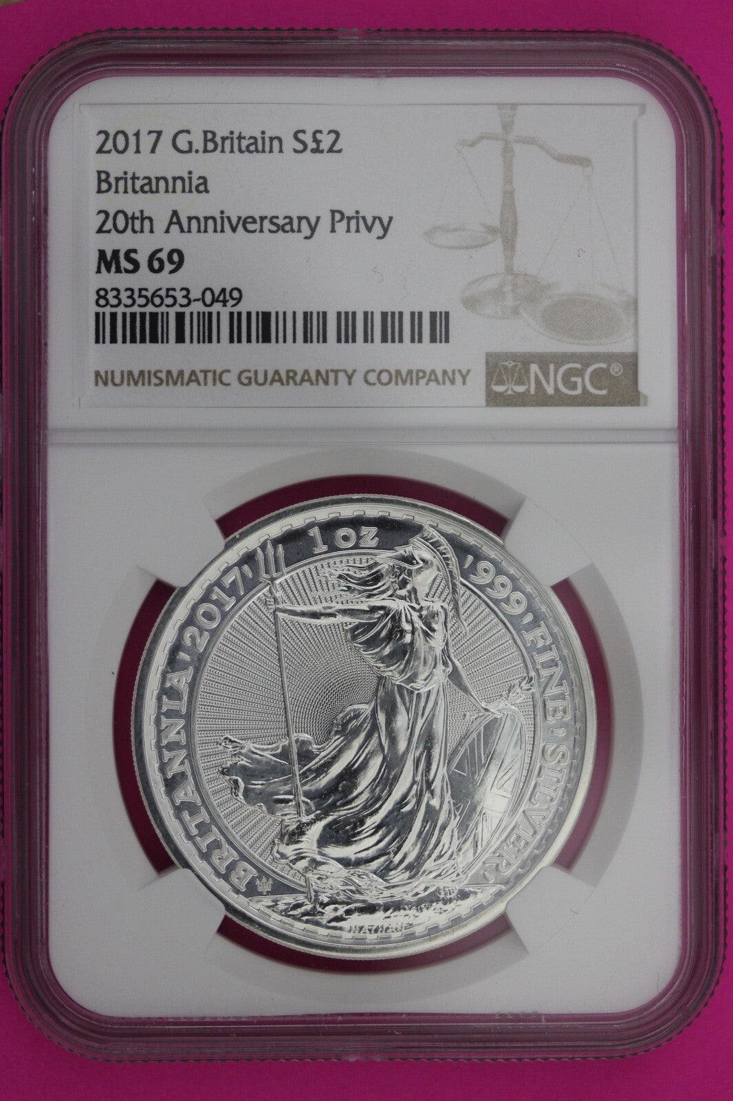 2017 MS 69 Great Britain £2 Britannia 20th Anniversary Privy NGC Graded 1165