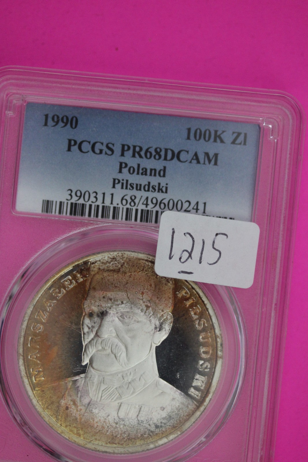 1990 PR 68 DCAM Poland 100K Pilsudski PCGS Certified Graded Authentic Slab 1215