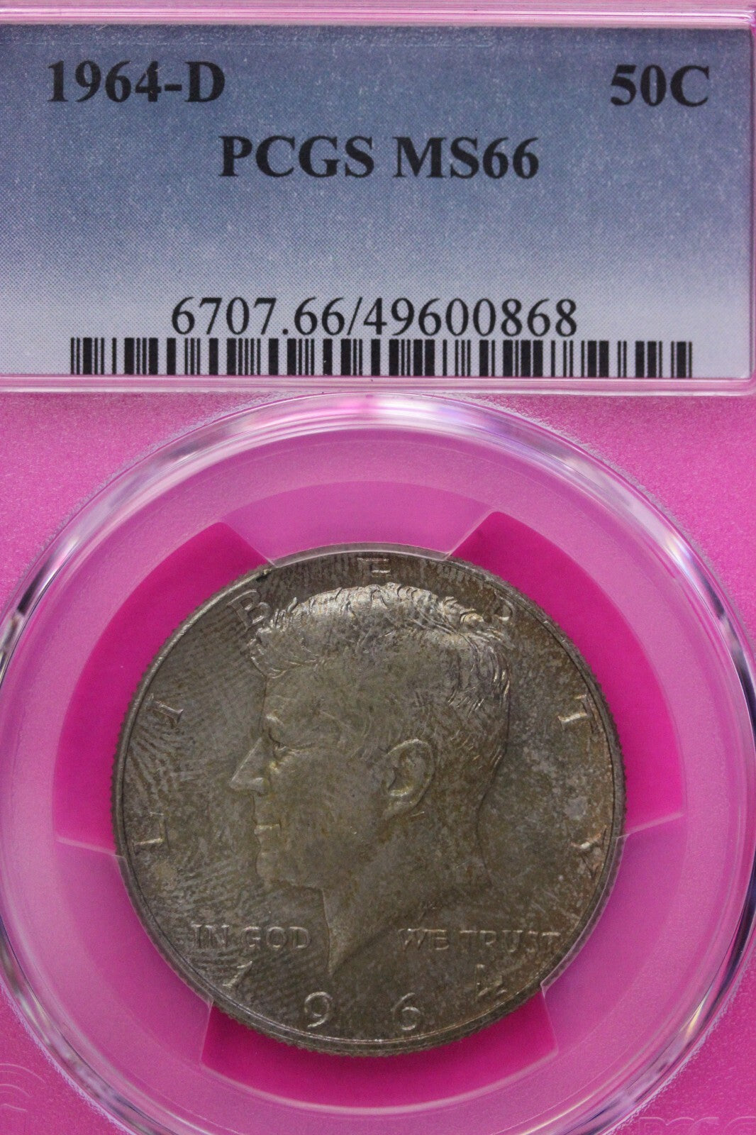 Golden Toned 1964 D MS 66 John F Kennedy Silver Half Dollar PCGS Authentic 668