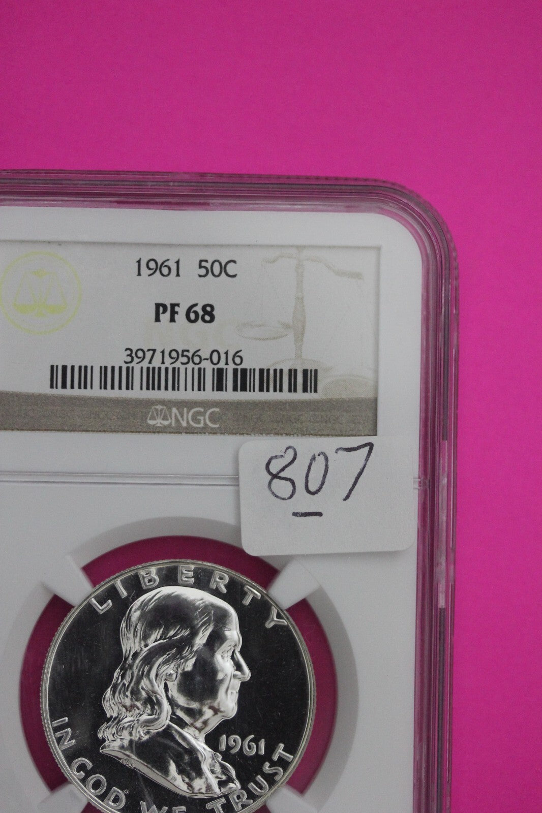 1961 PF 68 Ben Franklin Silver Proof Half Dollar NGC Graded Certified Slab 807