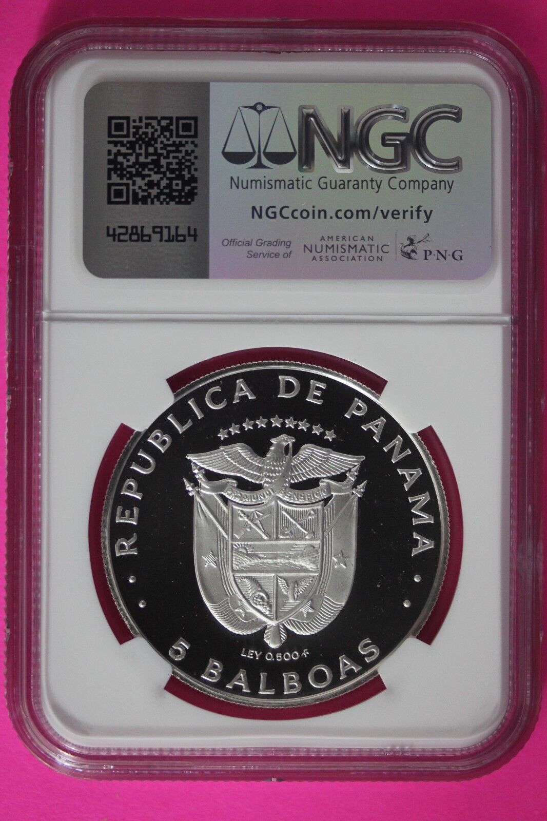 1981 Panama PF 69 Proof Ultra Cameo Silver 5 Balboas NGC Certified Slab 1016
