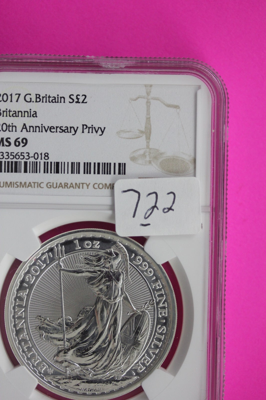 2017 MS 69 Great Britain £2 Britannia 20th Anniversary Privy NGC Graded Slab 722