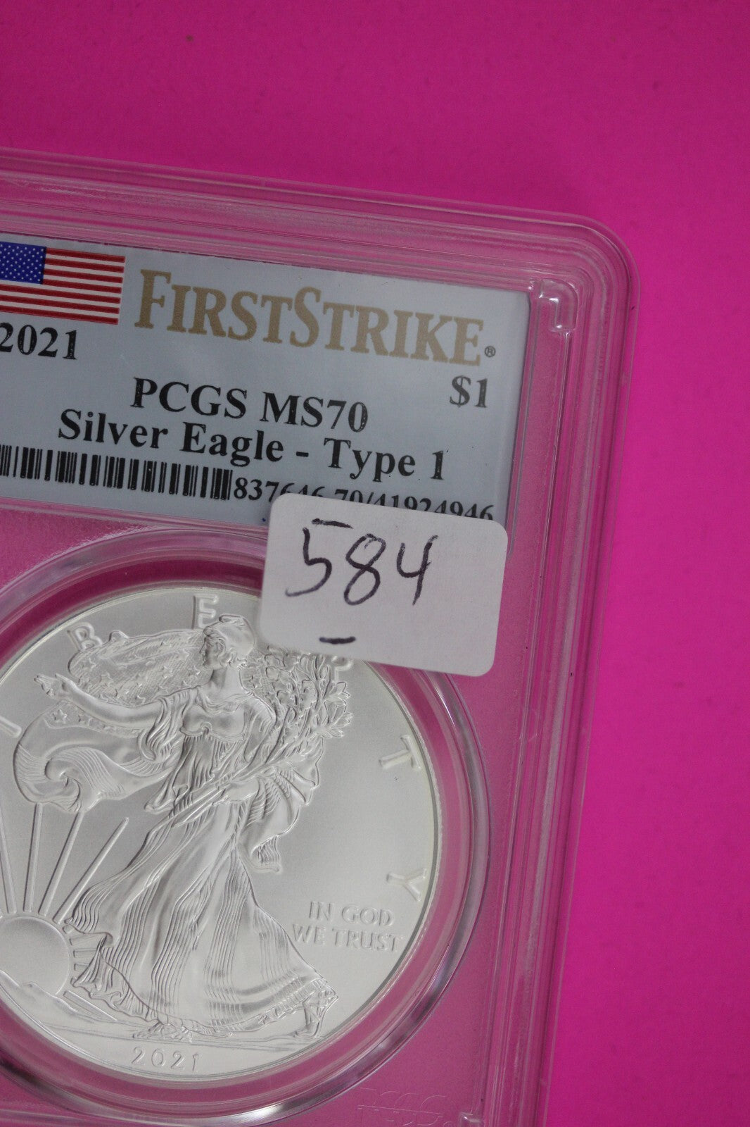 2021 T1 MS 70 Silver Eagle Coin 1 OZ .999 PCGS Certified Graded Authentic 584
