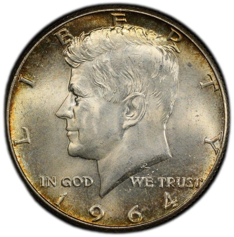 Toned 1964 P Silver MS 65 John F Kennedy Silver Half Dollar PCGS Graded 337