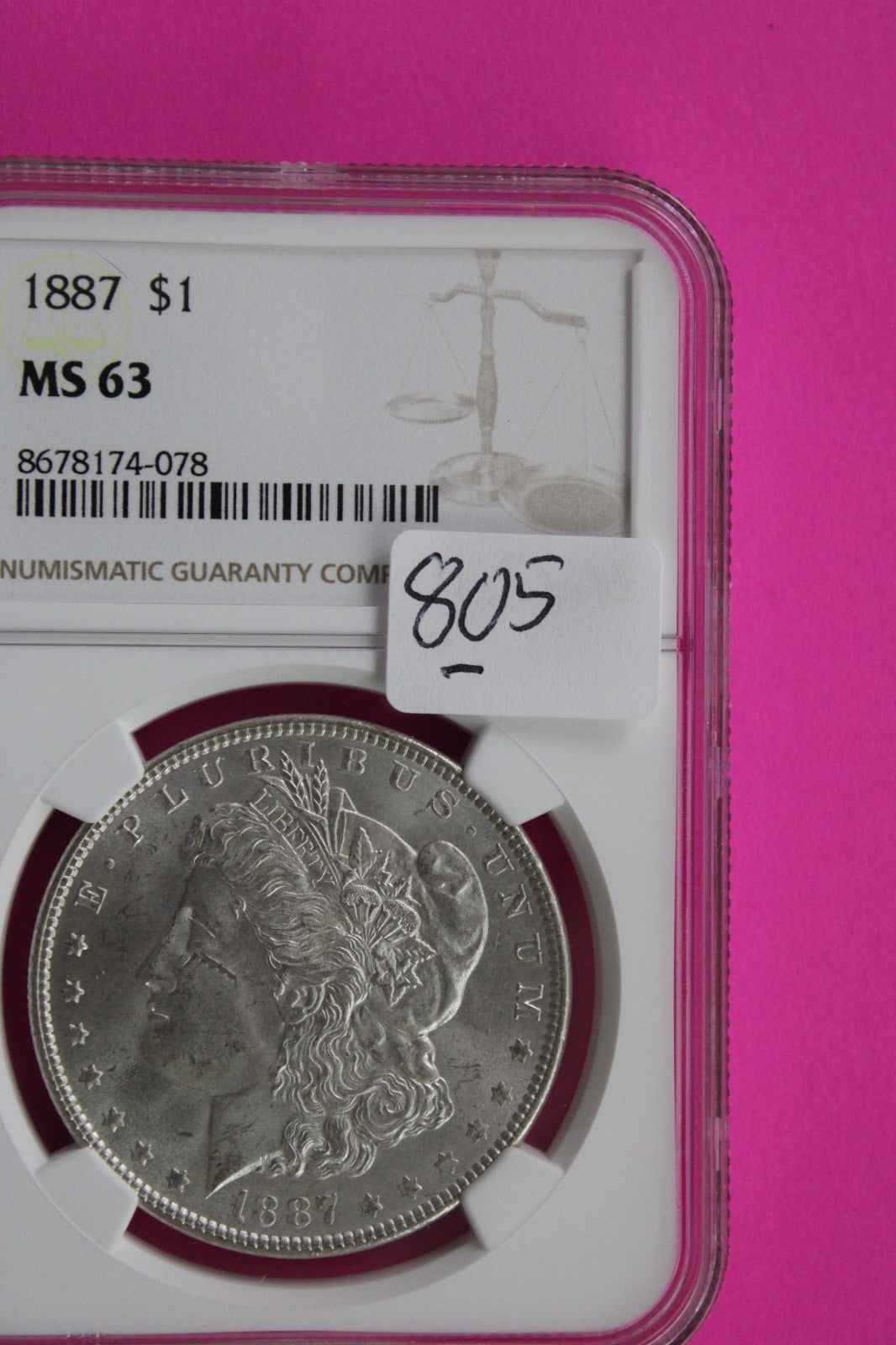 1887 P MS 63 Liberty Morgan Silver Dollar NGC Certified Graded Authentic 805