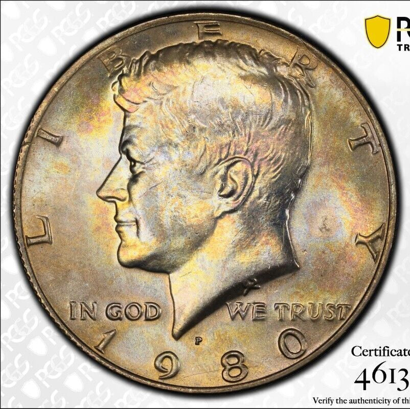 Toned Color 1980 P MS 66 Kennedy Half Dollar PCGS Graded Trueview Slab 1216
