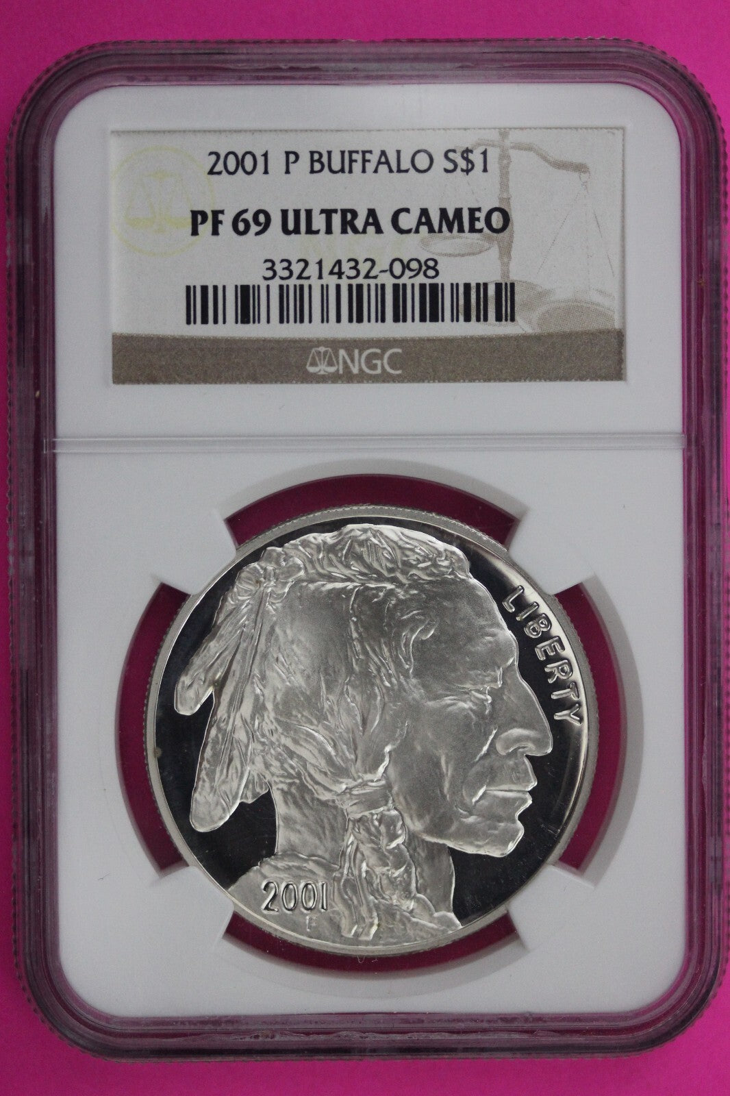 2001 P PF 69 Proof Buffalo Commemorative Silver Dollar NGC Graded Authentic 313