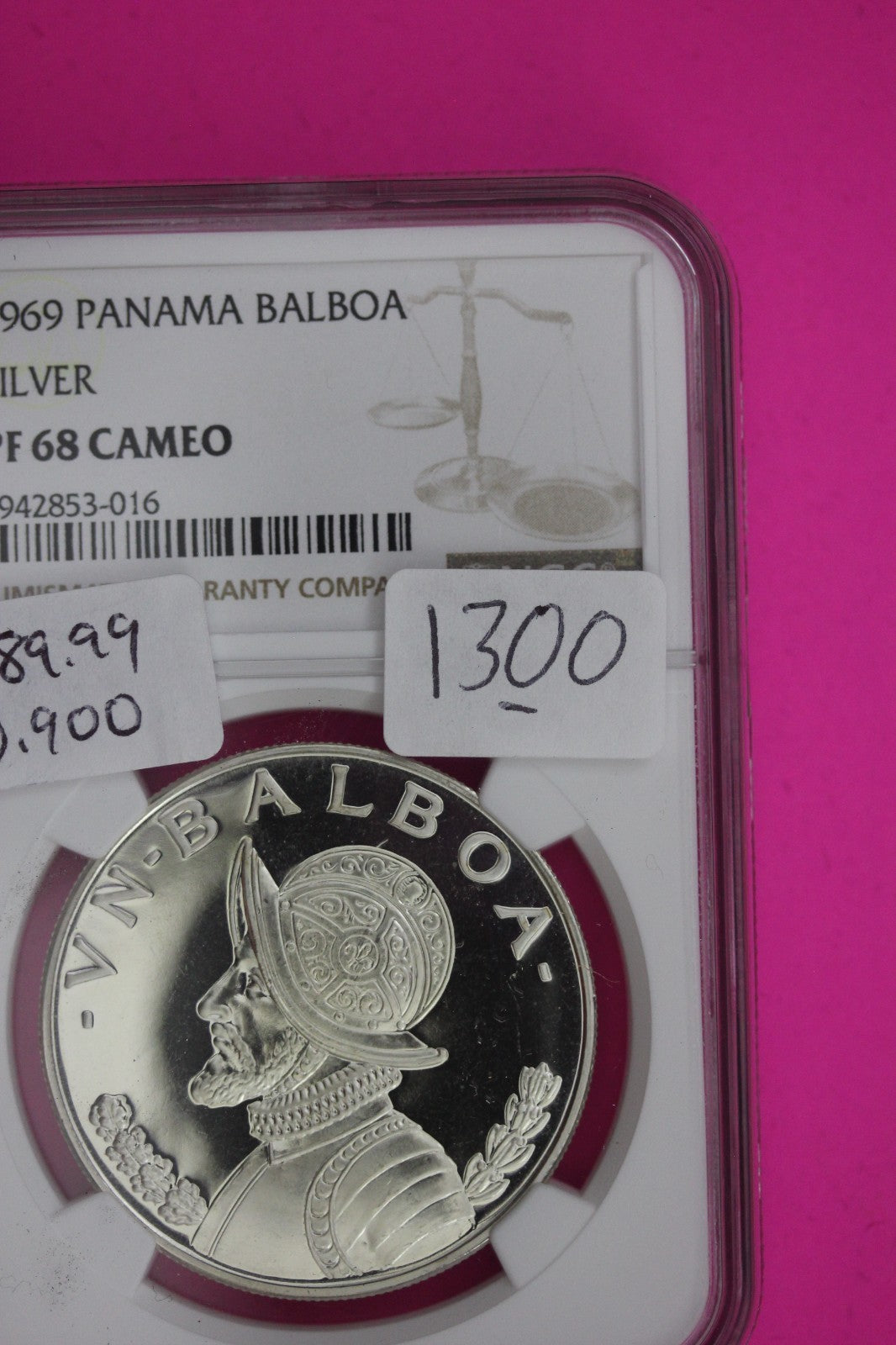 1969 Panama PF 69 Cameo Proof Silver Balboa NGC Certified Graded Authentic 1300