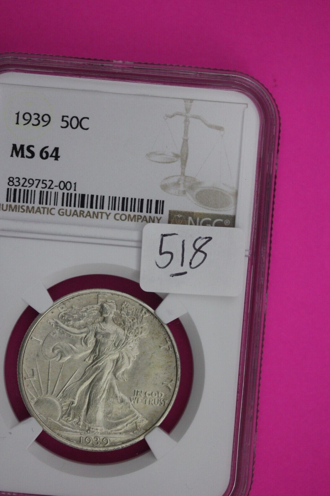 1939 P MS 64 Walking Liberty Half Dollar NGC Graded Certified Authentic 518