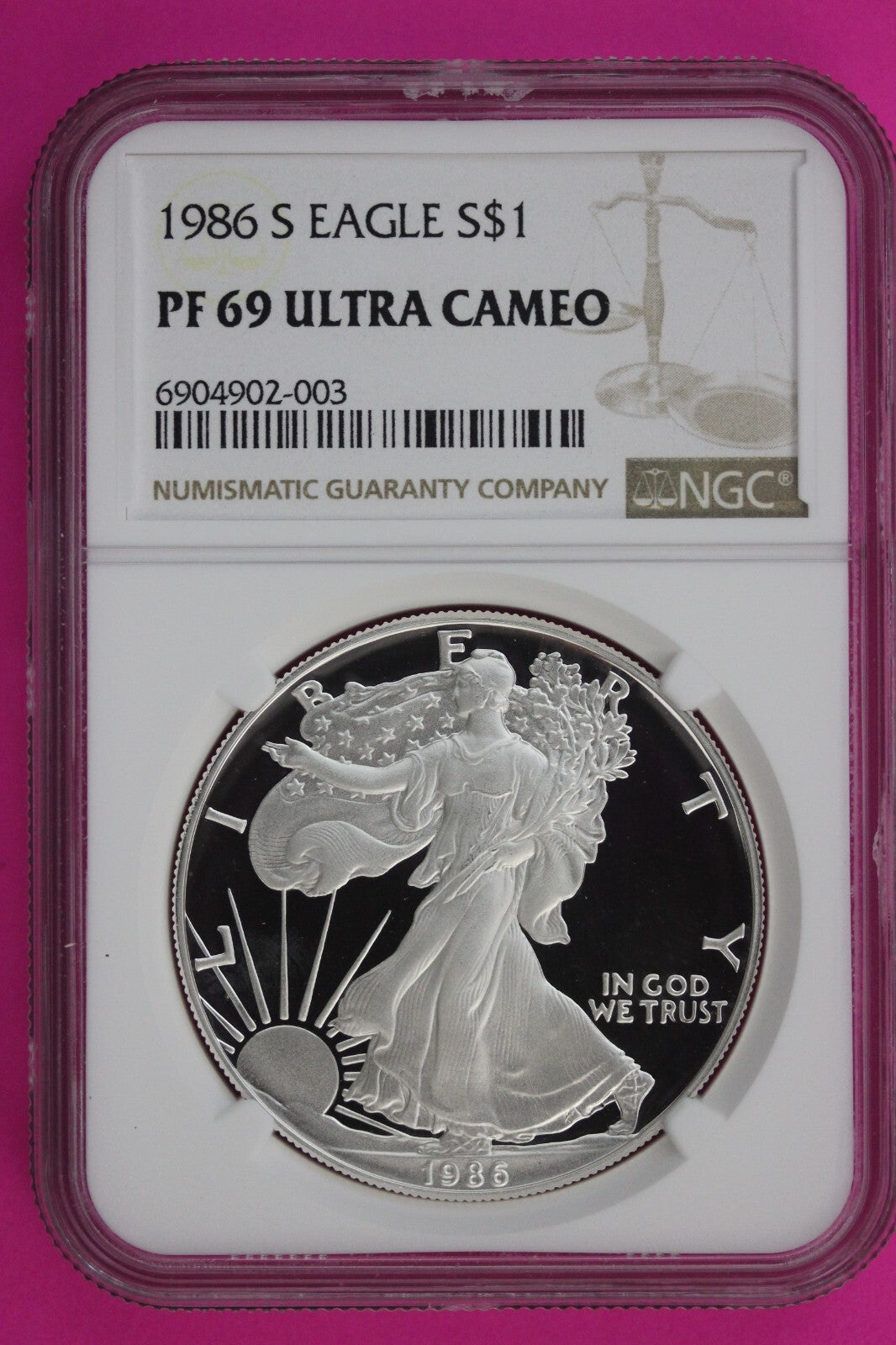 1986 S PF 69 Silver American Eagle Ultra Cameo Authentic Proof Coin NGC 1091