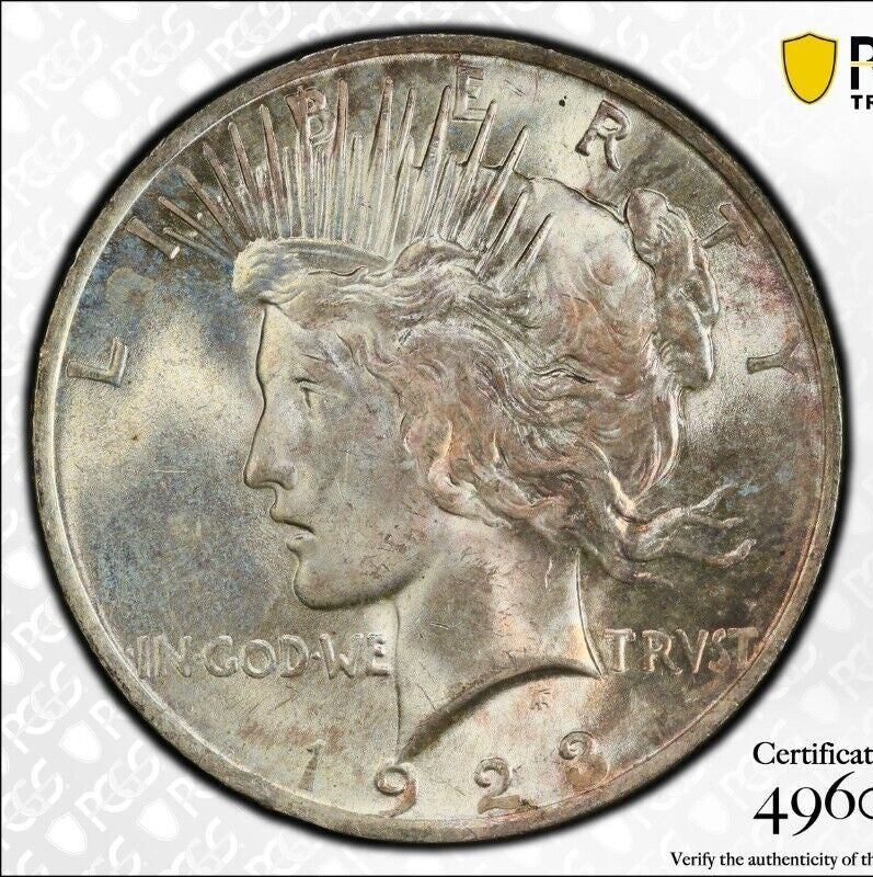Toned 1923 P MS 63 Peace Silver Dollar PCGS Graded Certified Authentic Slab 51