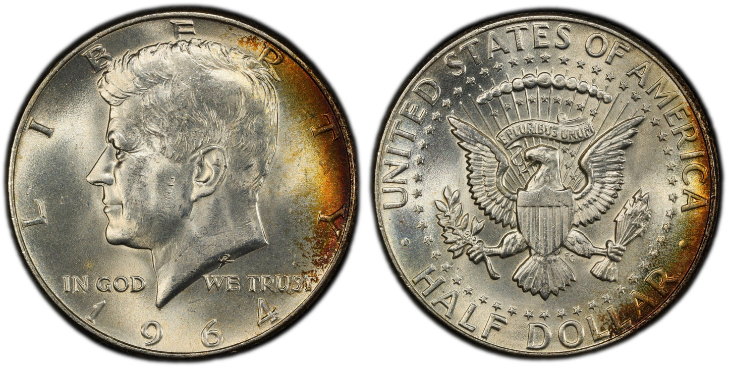Toned 1964 P Silver MS 65 John F Kennedy Silver Half Dollar PCGS Graded 311