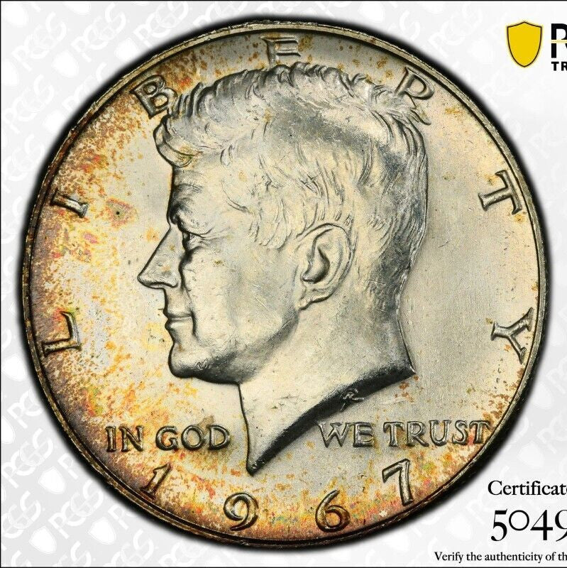 Toned 1967 Silver MS 64 John F Kennedy Silver Half Dollar PCGS Graded Slab 127