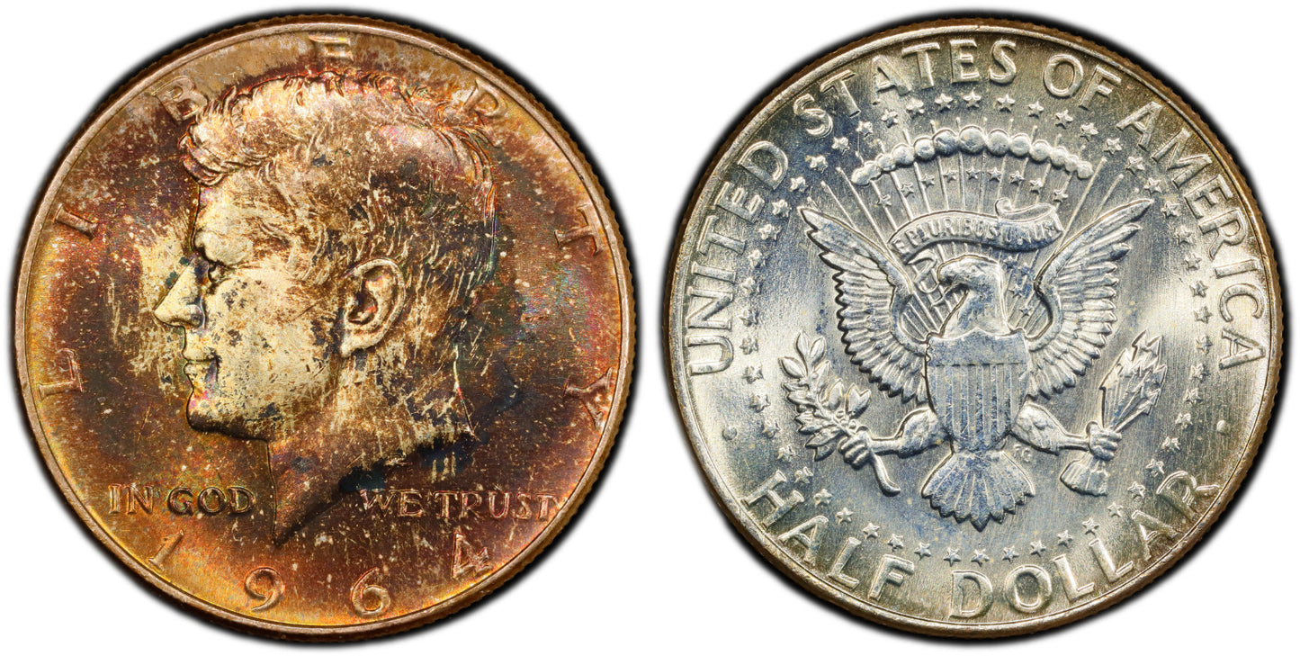 Toned 1964 P Silver MS 65 John F Kennedy Silver Half Dollar PCGS Graded 331