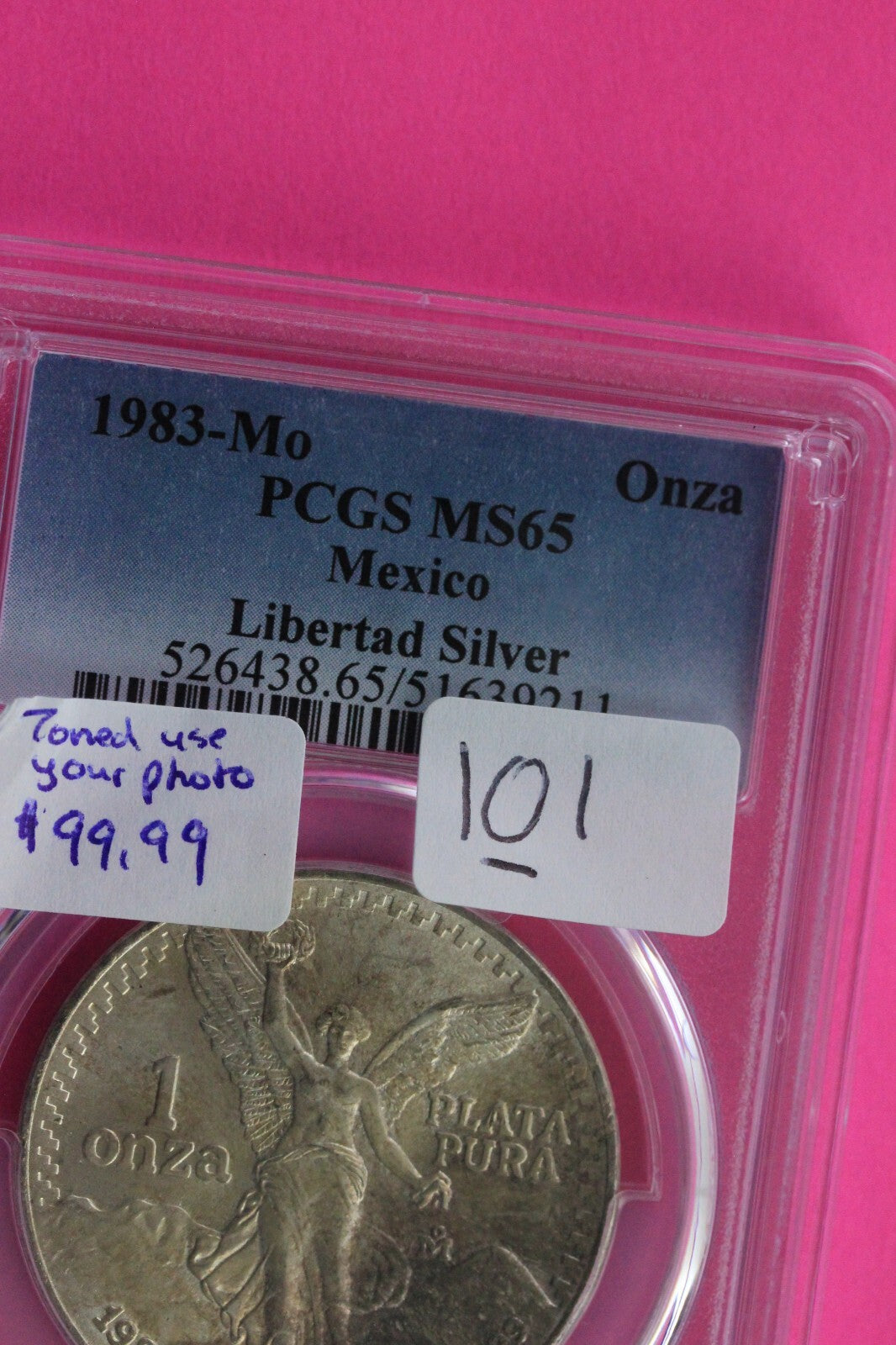 Toned 1983 MS 65 Libertad Mexico 1 OZ Silver Coin PCGS Certified Graded Slab 101