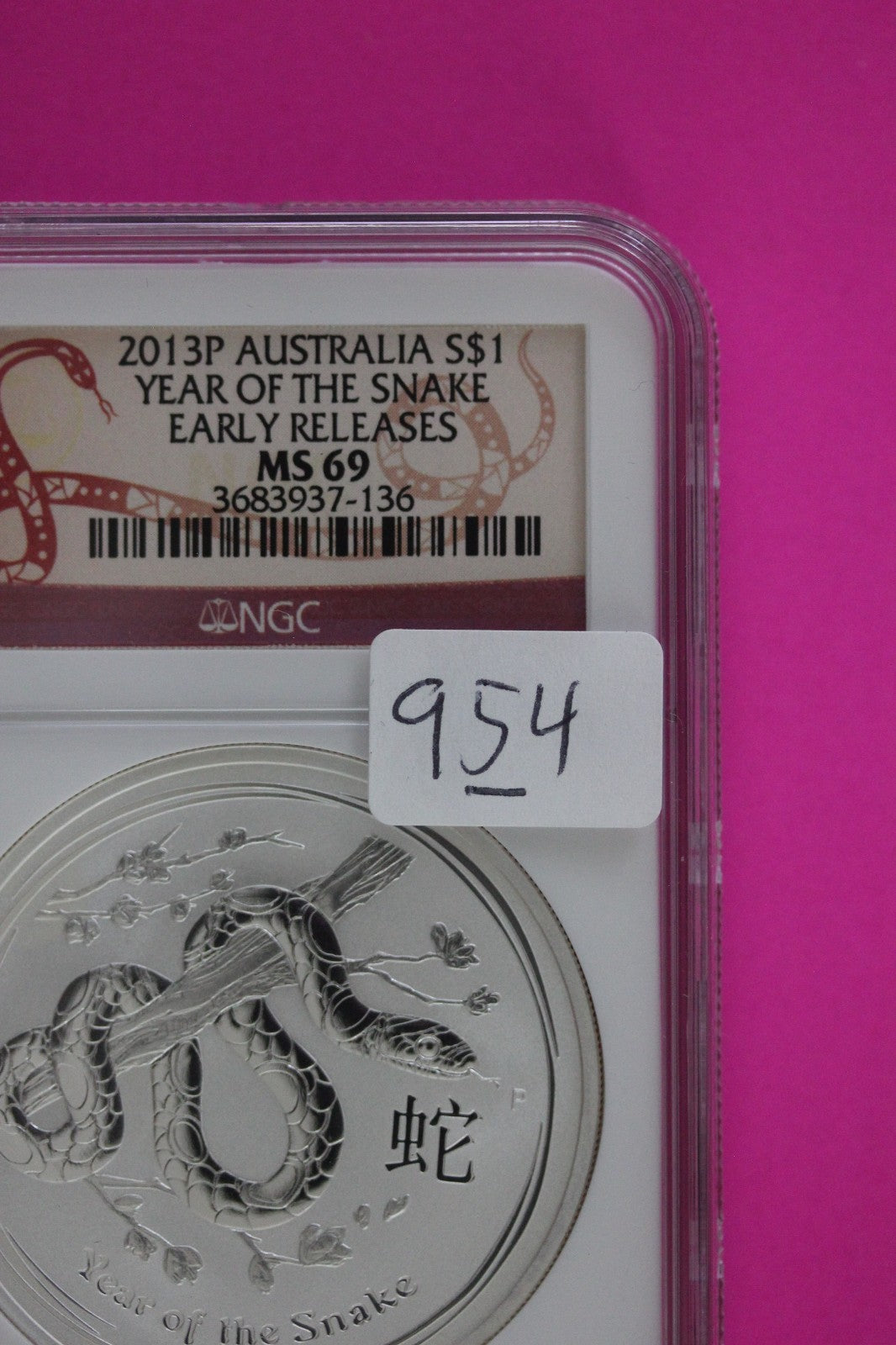 2013 P MS 69 Australia Year Of The Snake $1 Silver Coin NGC Certified Slab 954