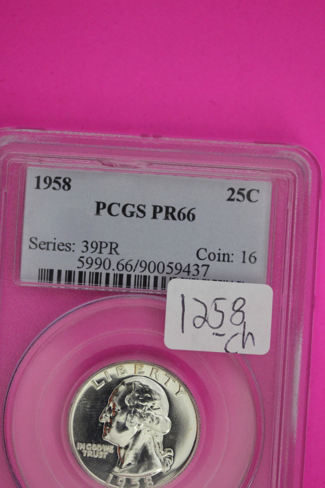Chipped Slab 1958 PR 66 Washington Silver Quarter PCGS Certified Graded 1258