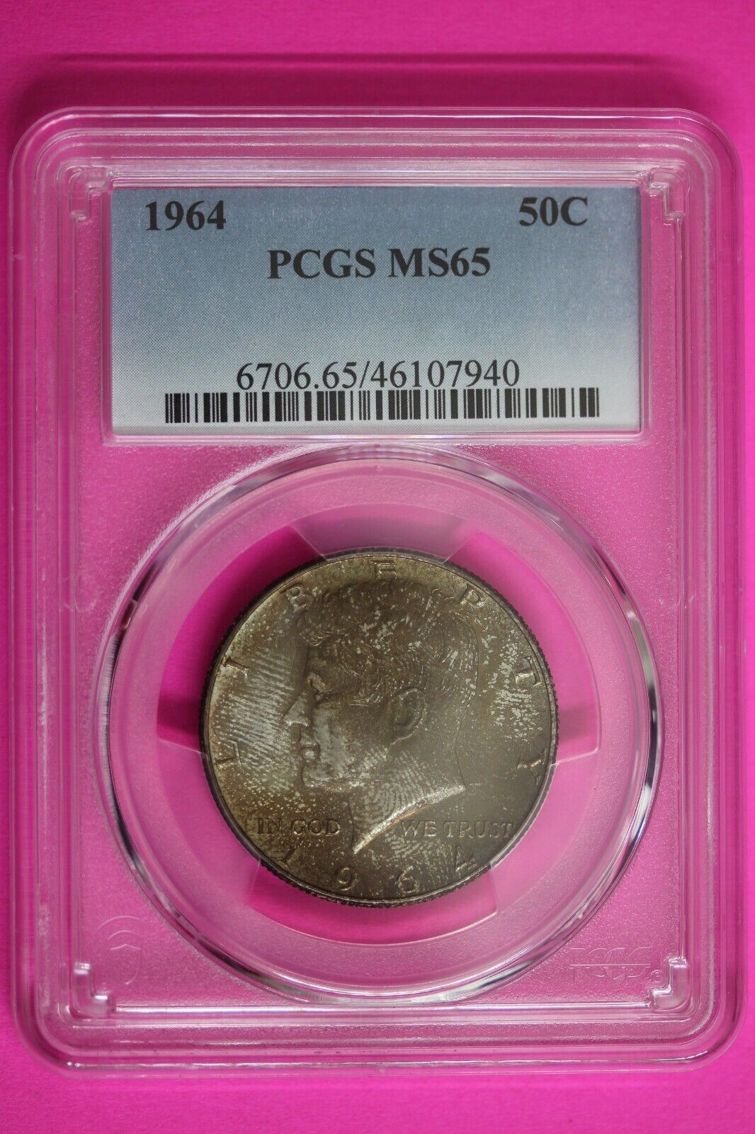 Toned Color 1964 P MS 65 John Kennedy Half Dollar PCGS Graded Trueview Slab 67