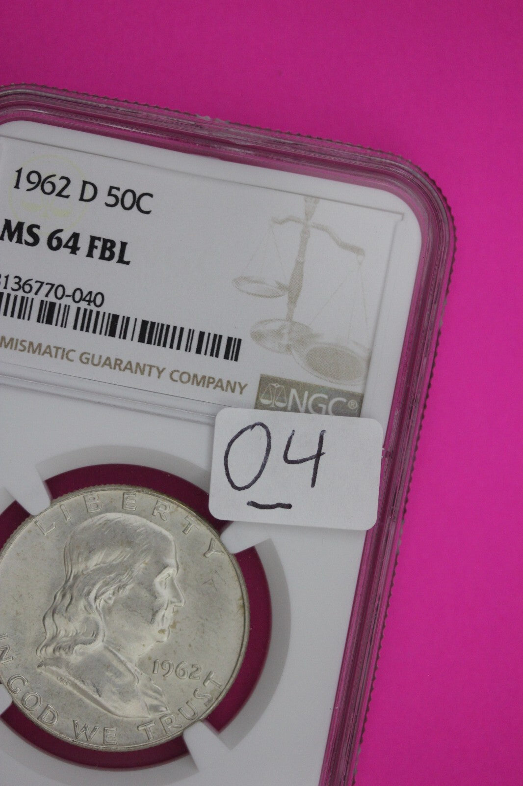 1962 D MS 64 Full Bell Lines Ben Franklin Silver Half Dollar NGC FBL Slab 04