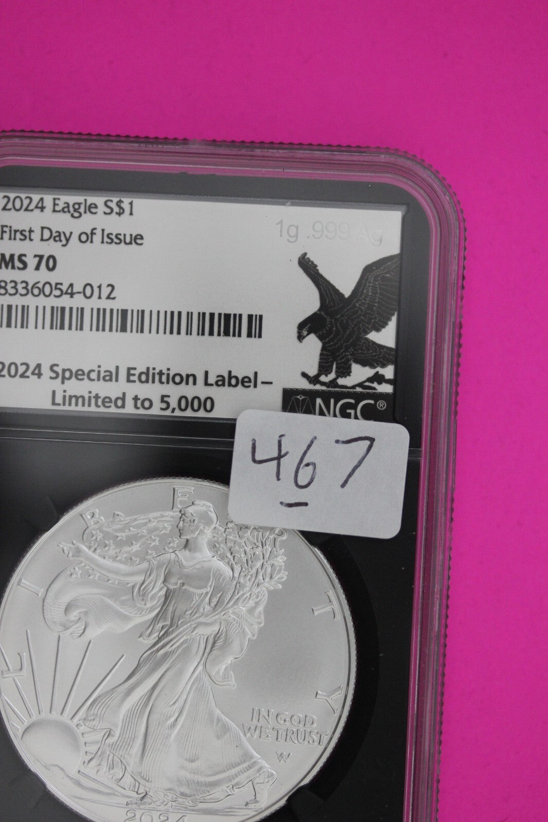 2024 MS 70 Silver Eagle Coin 1 OZ .999 NGC Graded Certified Authentic Slab 467