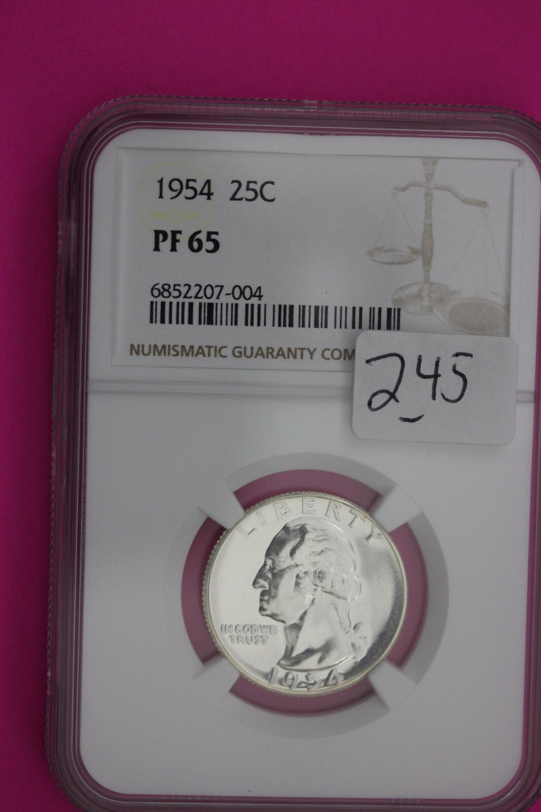 1954 PF 65 Proof Washington Silver Quarter NGC Certified Graded Authentic 245