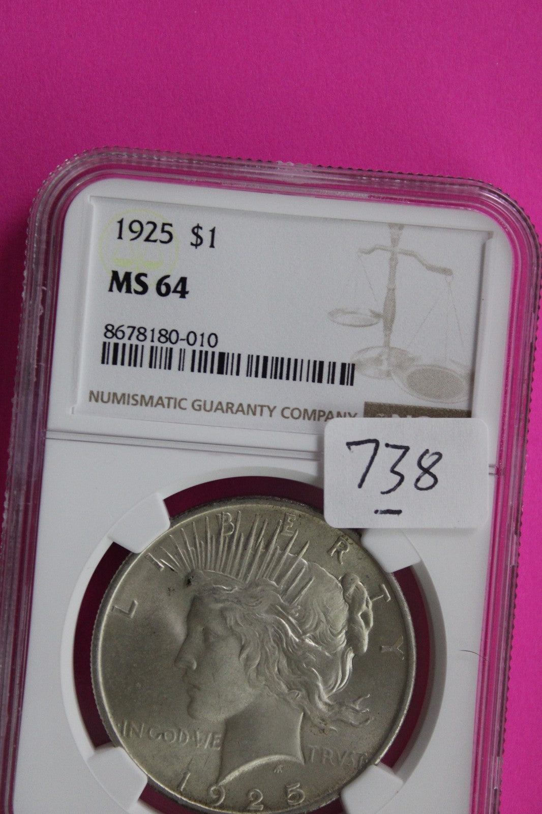 1925 P MS 64 Liberty Peace Silver Dollar NGC Certified Graded Authentic 738