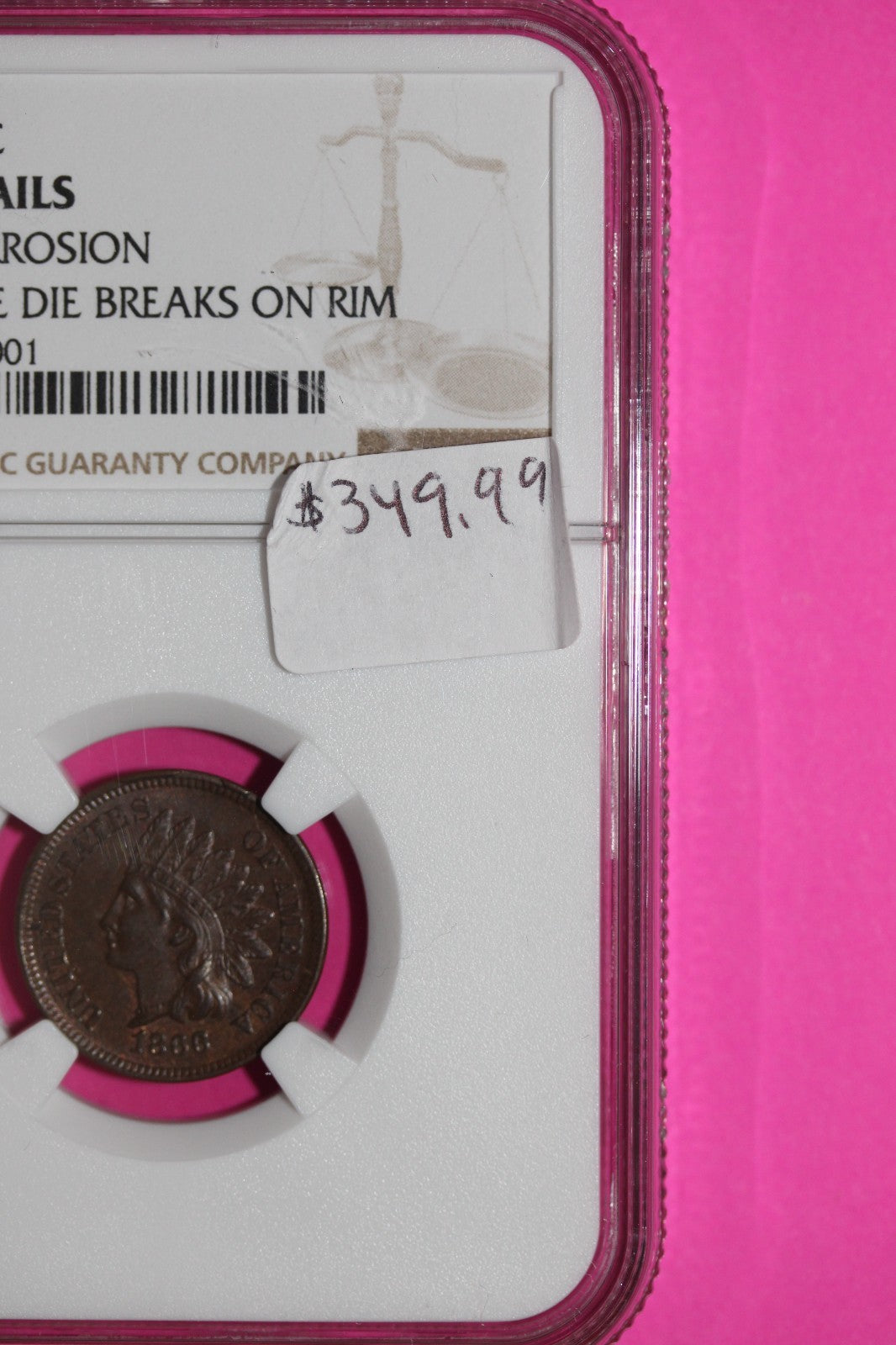 Mint Error 1866 Indian Head Obverse Rim Die Breaks AU Details NGC Certified 964