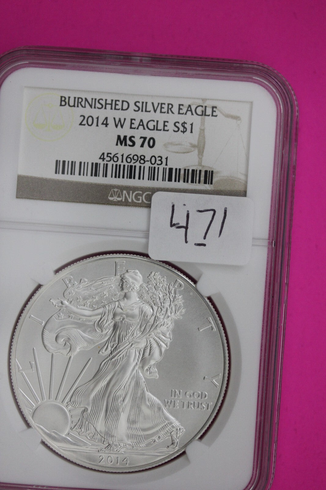 2014 W MS 69 Silver Eagle Coin 1 OZ .999 NGC Graded Certified Authentic Slab 471