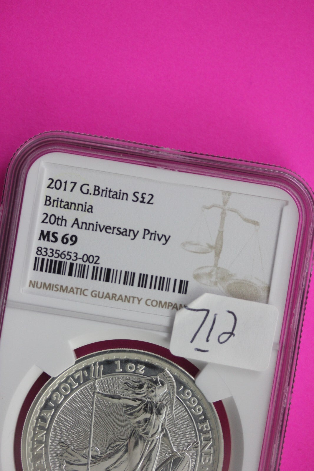 2017 MS 69 Great Britain £2 Britannia 20th Anniversary Privy NGC Graded Slab 712