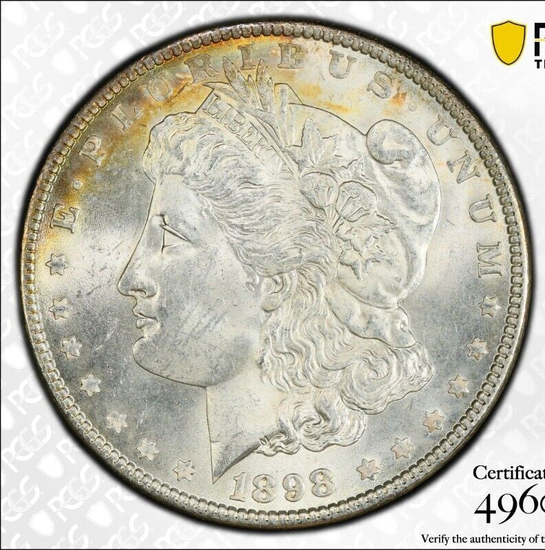 Rainbow Toned 1898 P MS 63 Morgan Liberty Silver Dollar PCGS Certified Slab 21