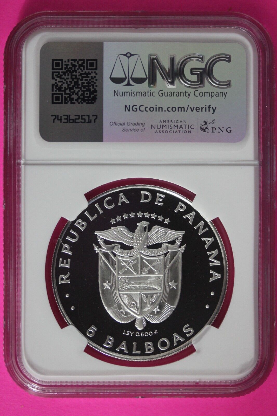 1980 Panama PF 69 Proof Ultra Cameo Silver 5 Balboas NGC Certified Slab 1015