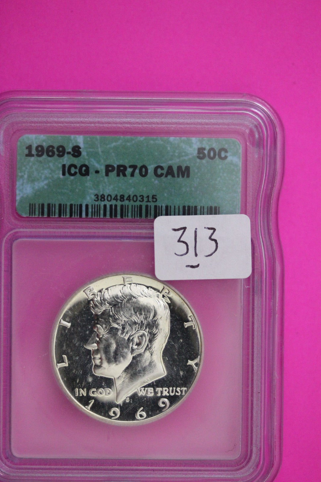 1969 S PR 70 Cameo John F Kennedy Silver Half Dollar ICG Authent Graded Slab 313