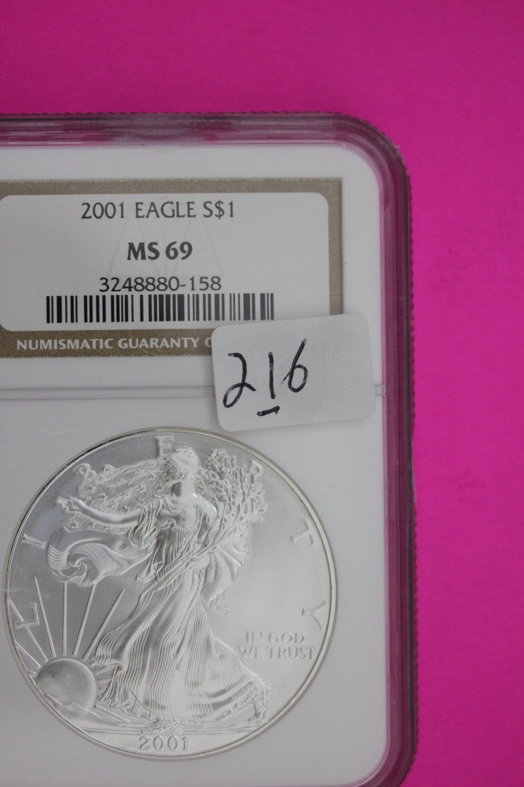 2001 MS 69 Silver Eagle 1 OZ .999 Silver NGC Certified Graded Authentic 216