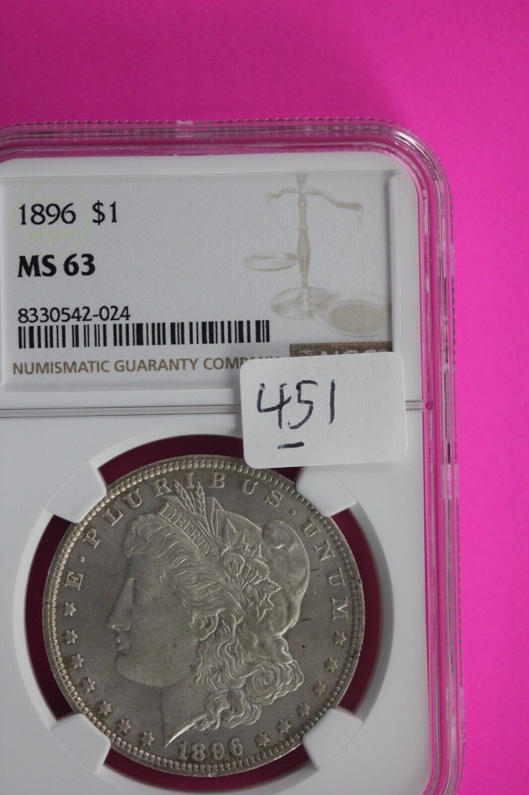 1896 P MS 63 Liberty Morgan Silver Dollar NGC Certified Graded Slab 451