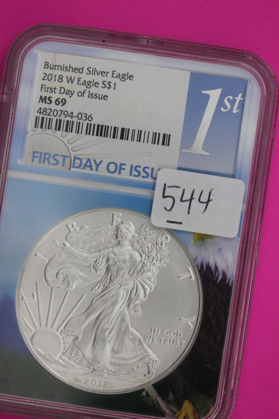 2018 W MS 69 Silver Eagle Coin 1 OZ .999 NGC Certified Graded Authentic Slab 544