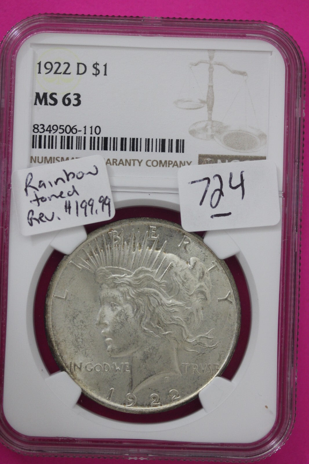 1922 D MS 63 Liberty Peace Silver Dollar NGC Certified Graded Authentic Coin 724