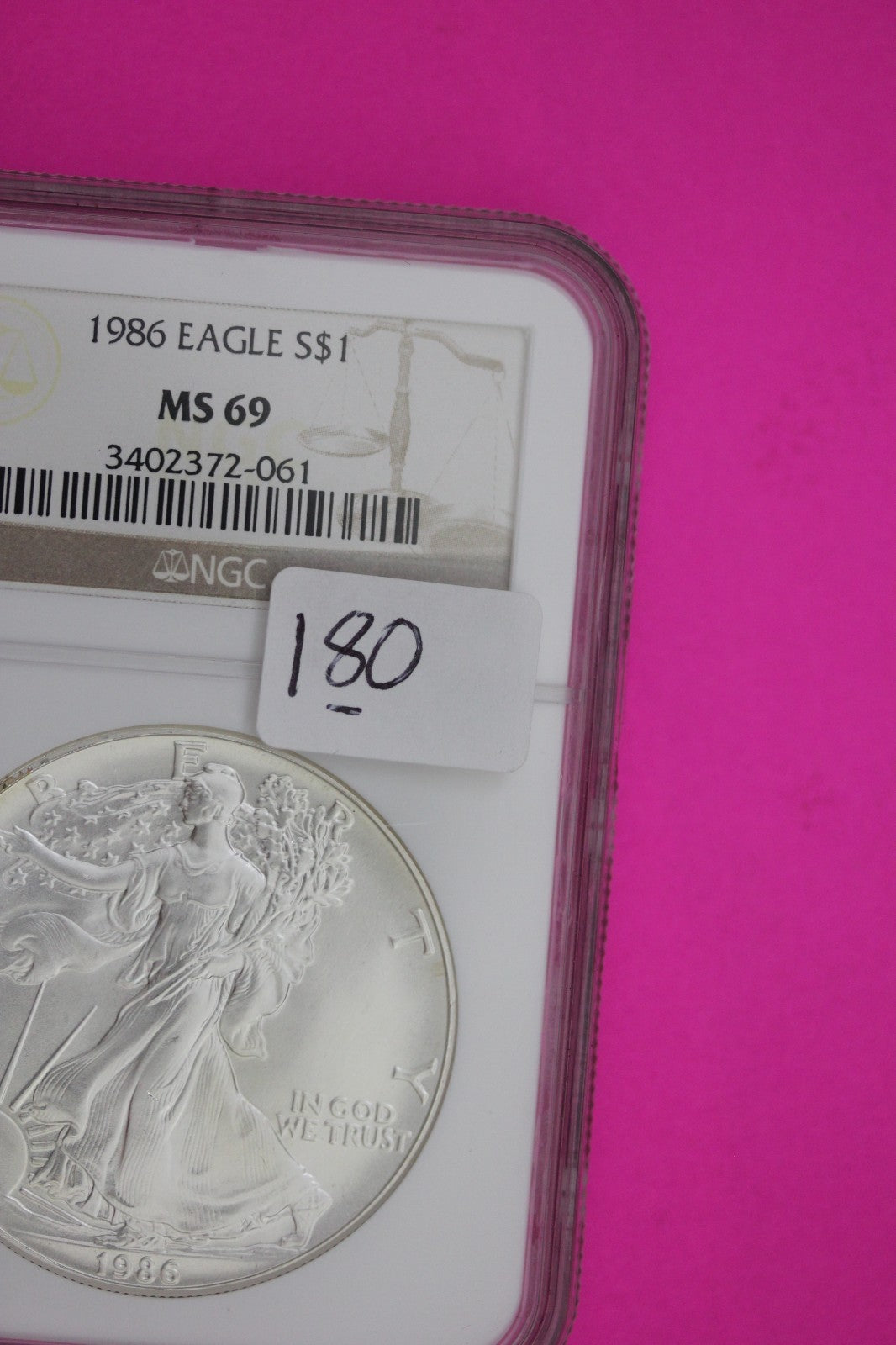 1986 MS 69 Silver Eagle 1 OZ .999 Silver NGC Certified Graded Authentic 180