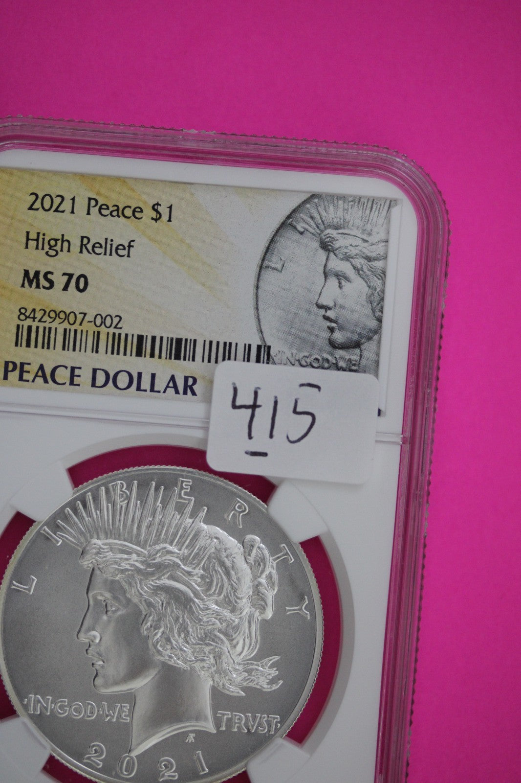 RARE 2021 MS 70 HI Relief Peace Silver Dollar NGC Authentic Graded Coin 415