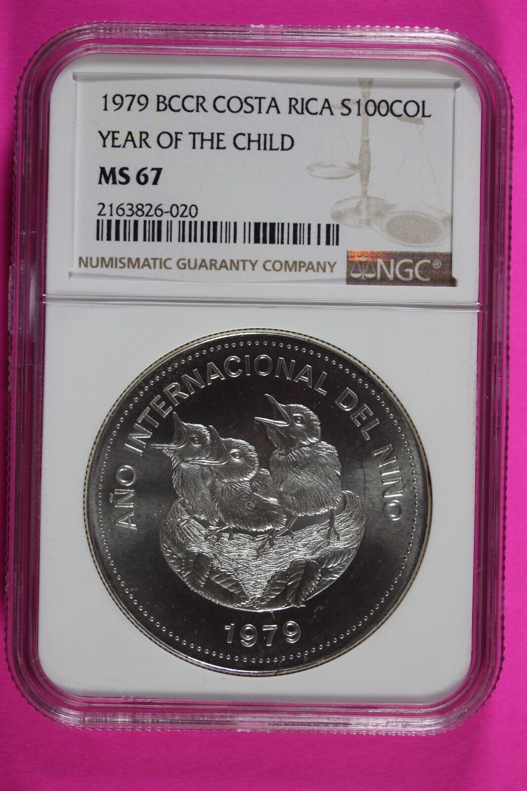 1979 MS 67 Year Of The Child Costa Rica 1 OZ Silver 100C NGC Certified Slab 1103