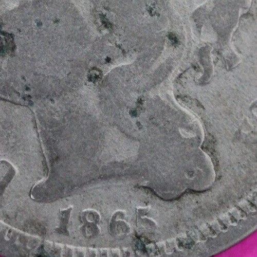 1865 Three 3 Cent Nickel Scarce Semi Key Date Type Coin Philadelphia Mint 184