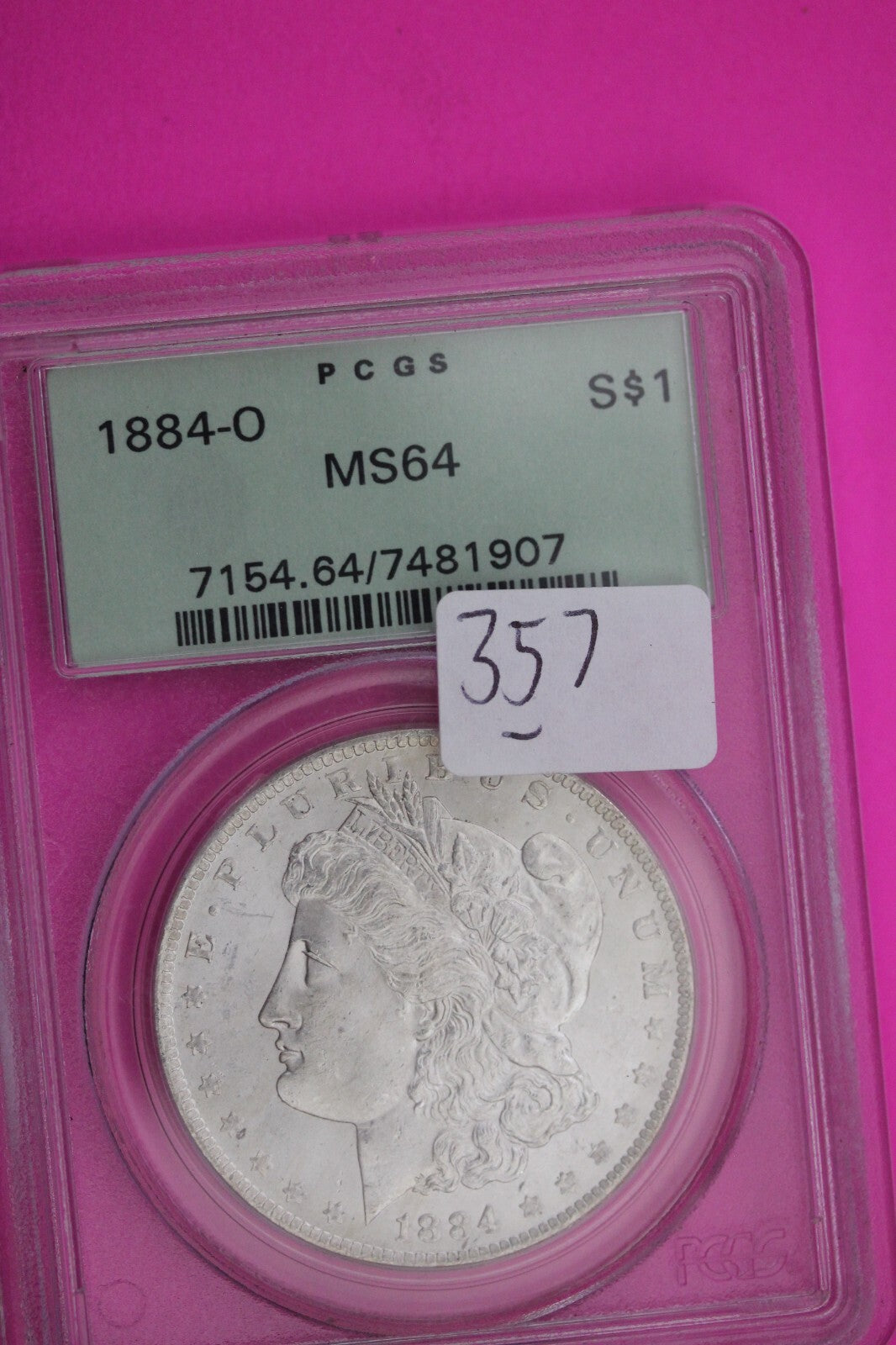 1884 O MS 64 Liberty Morgan Silver Dollar PCGS Green Label Graded Authentic 357